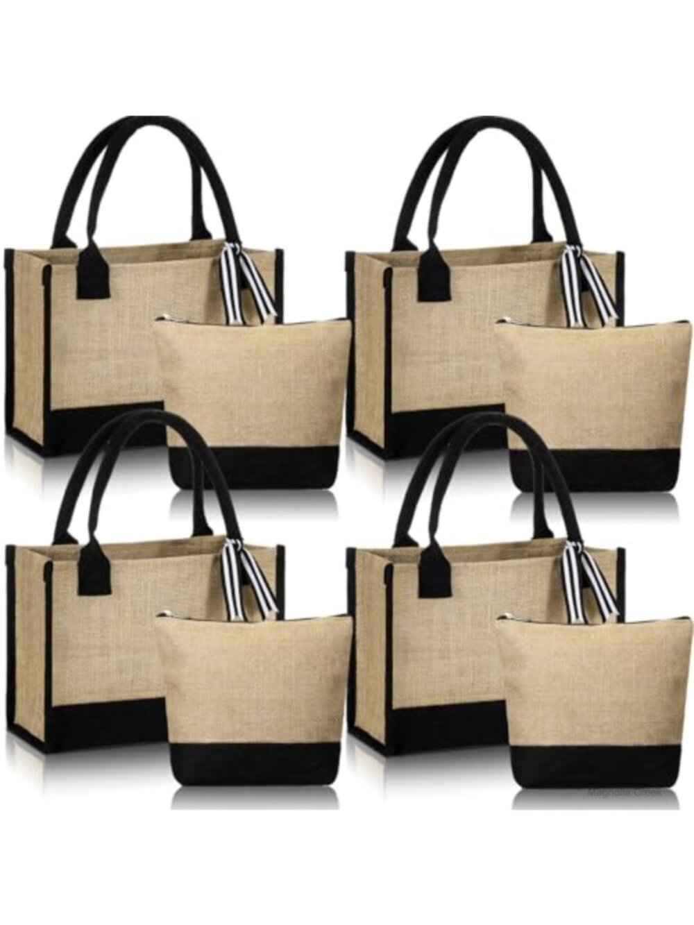Jute Burlap Tote Bag with Canvas Makeup Pouch Set DIY Wedding